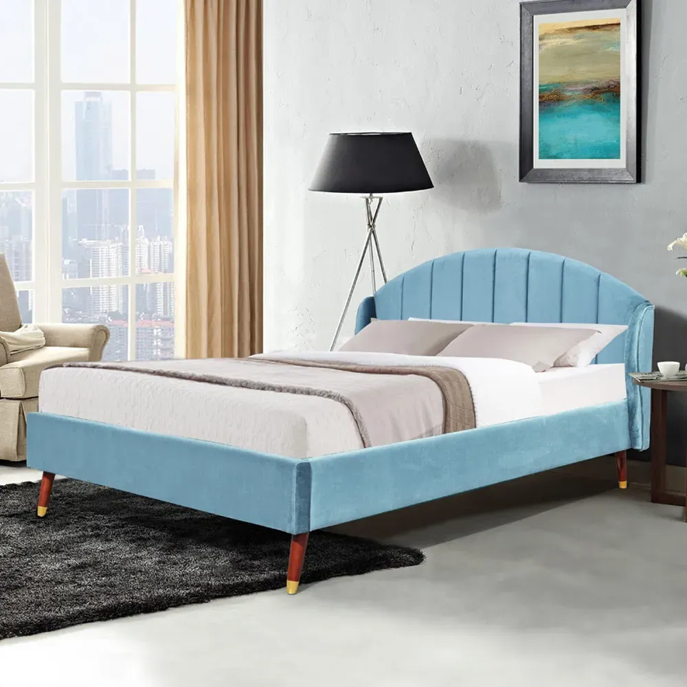 Brooklyn King Size Winged Bed Frame - Teal, Velvet