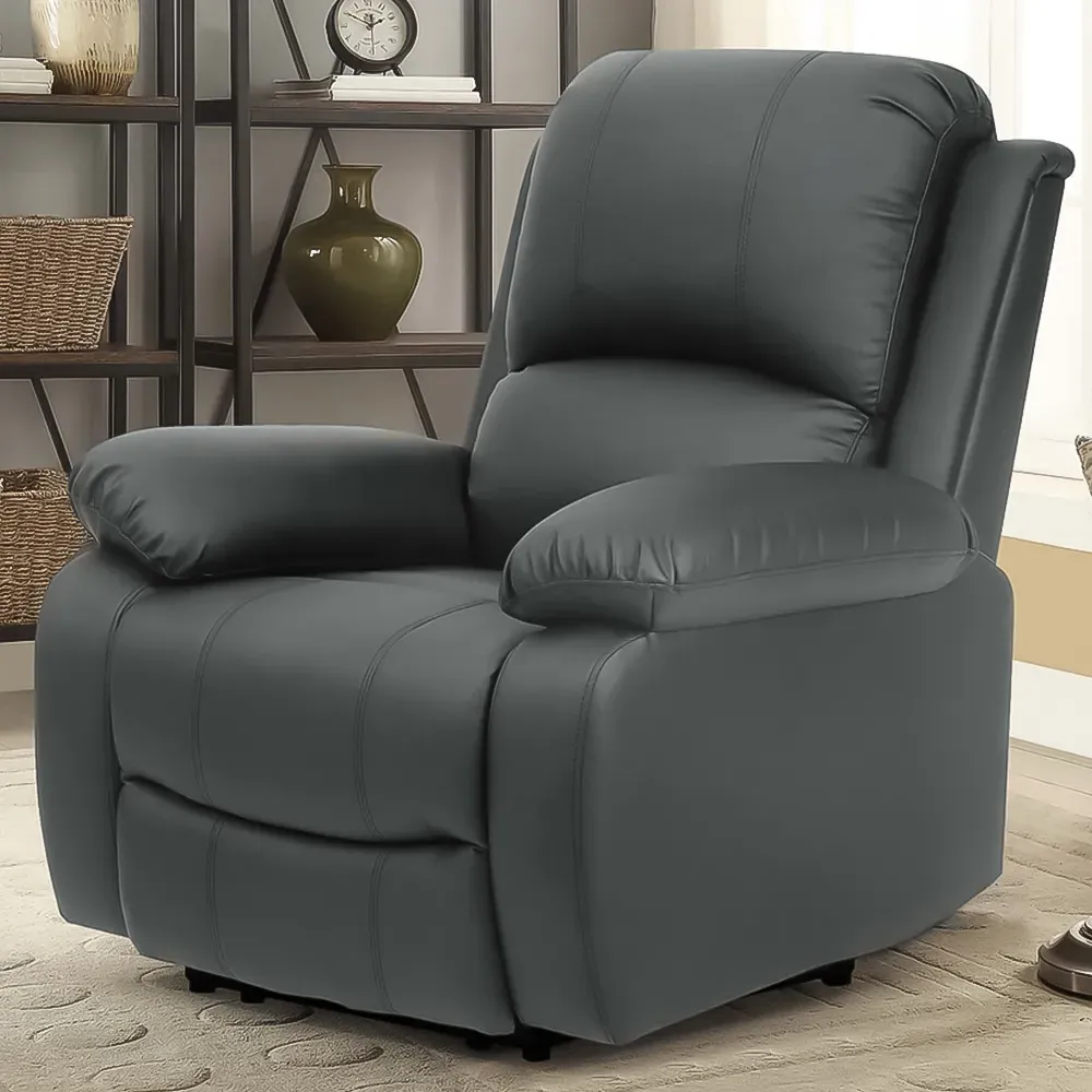 Brooklyn Manual Recliner Chair - Grey, Bonded Leather