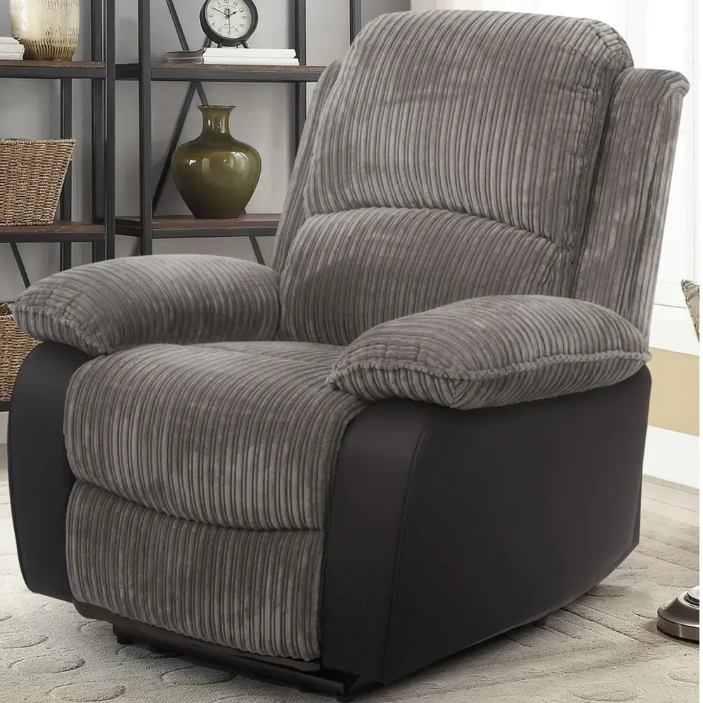 Brooklyn Manual Recliner Chair - Grey, Jumbo Cord