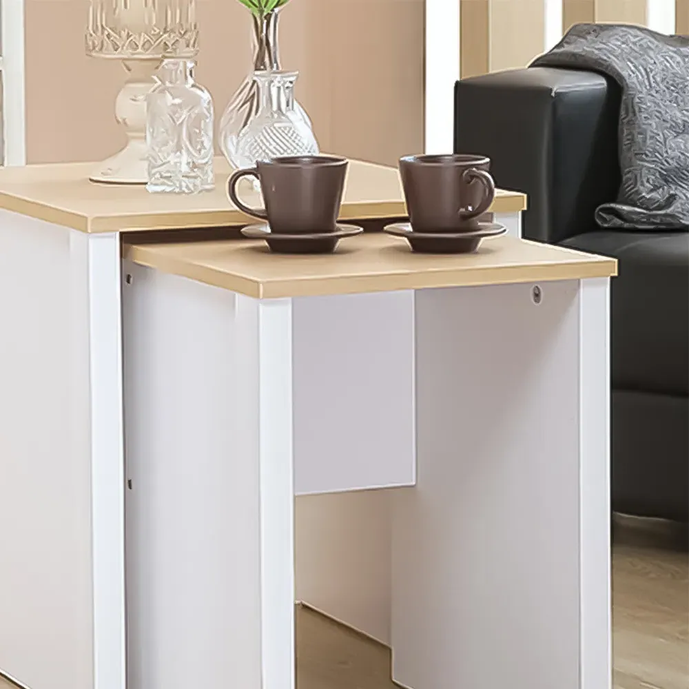 Brooklyn Nest of Tables Set of 2 - White, Oak