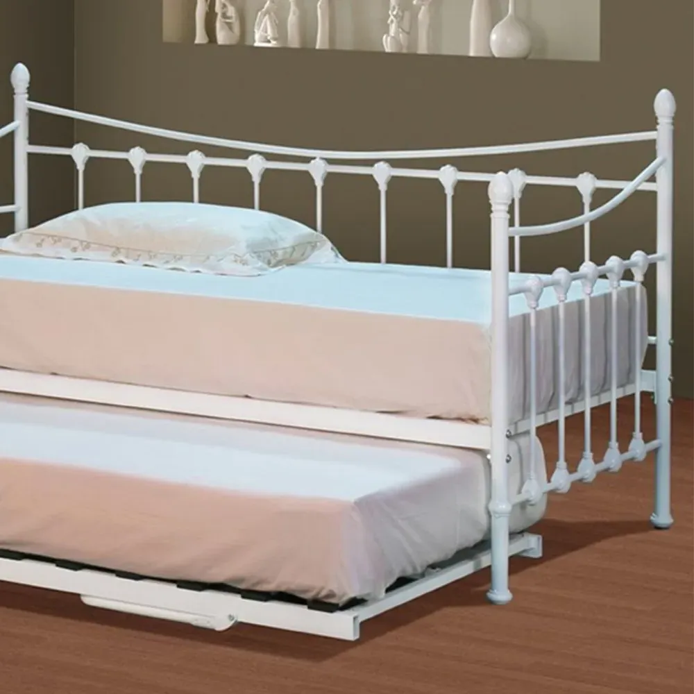 Brooklyn Ornate Single Day Bed with Trundle - White, Metal