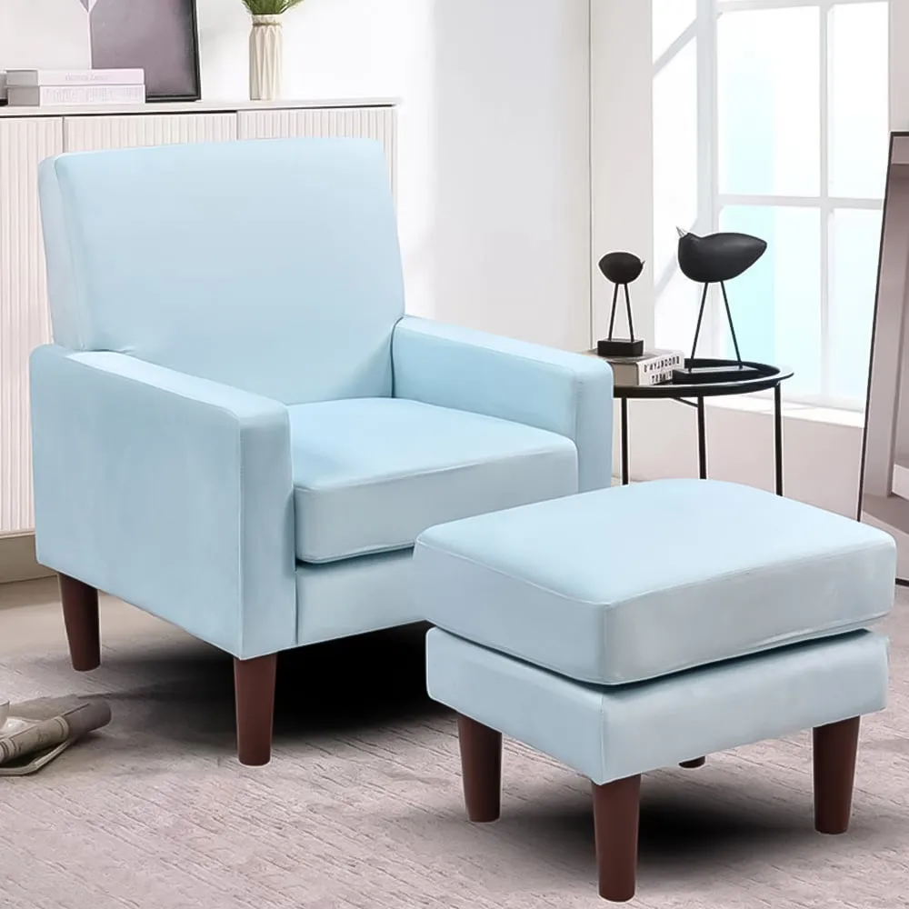 Brooklyn Plush Armchair with Footstool - Blue, Velvet image