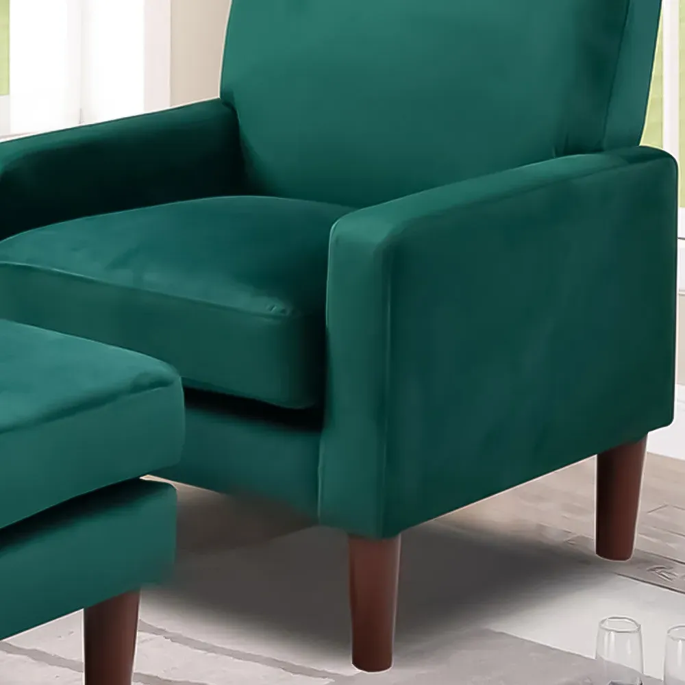 Brooklyn Plush Armchair with Footstool - Green, Velvet