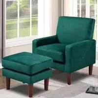 Brooklyn Plush Armchair with Footstool - Green, Velvet