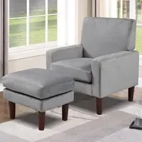 Brooklyn Plush Armchair with Footstool - Grey, Velvet
