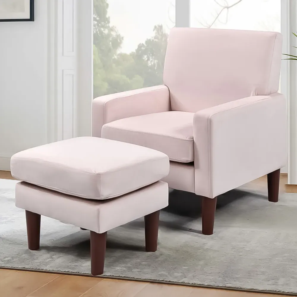 Brooklyn Plush Armchair with Footstool - Pink, Velvet