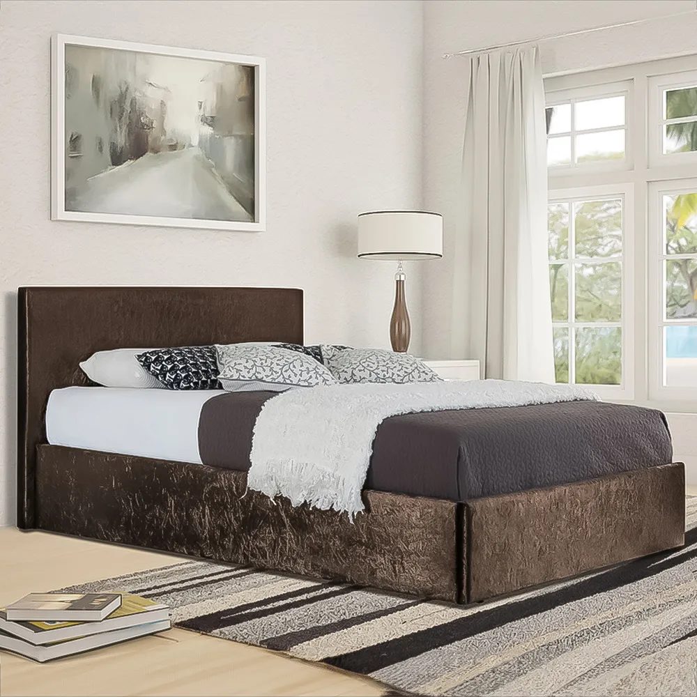 Brooklyn Single Bed Frame - Brown, Crushed Velvet