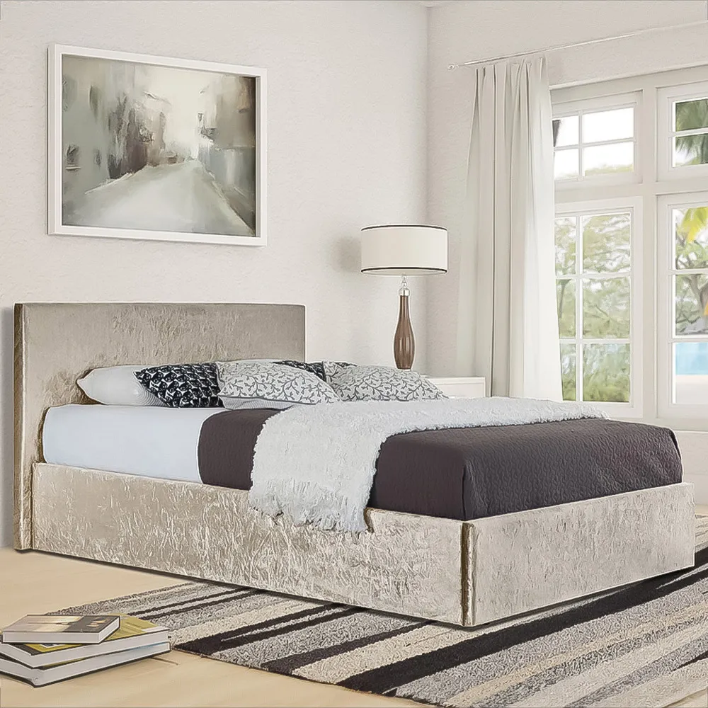 Brooklyn Single Bed Frame - Cream, Crushed Velvet