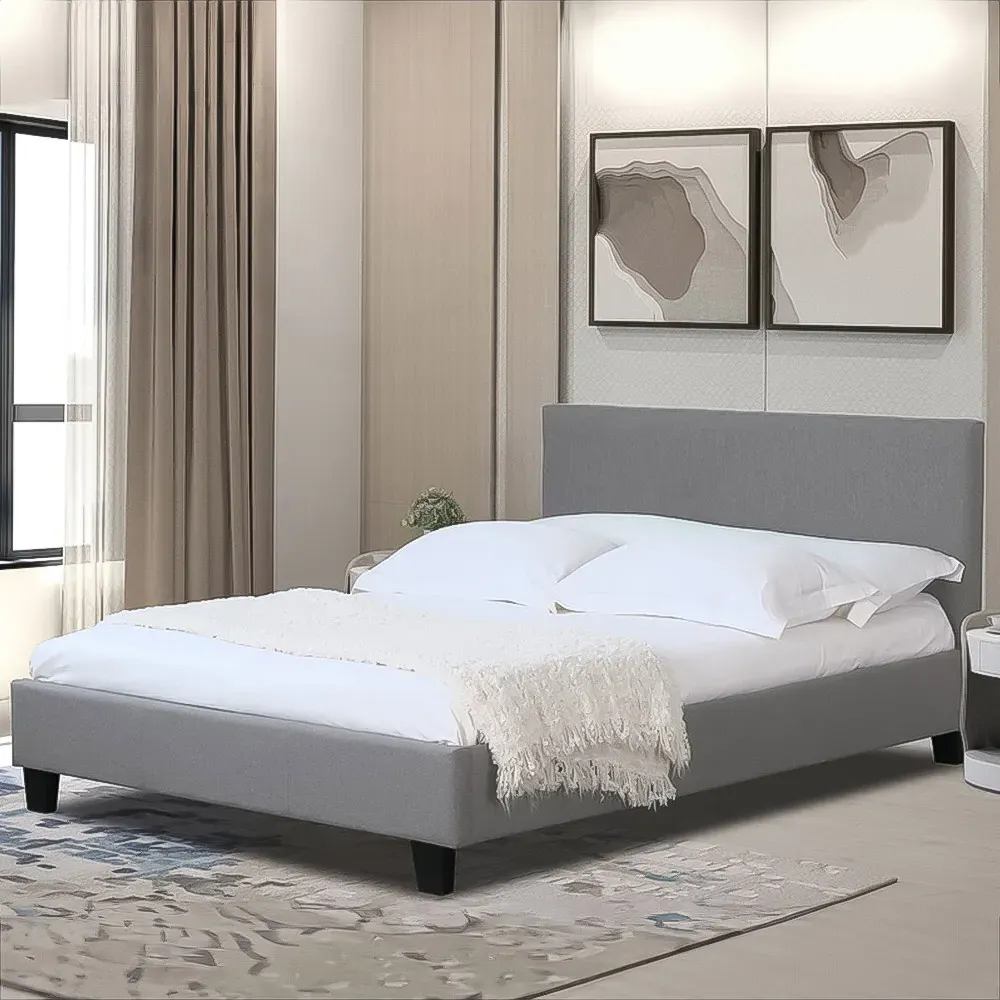 Brooklyn Single Bed Frame - Light Grey, Fabric