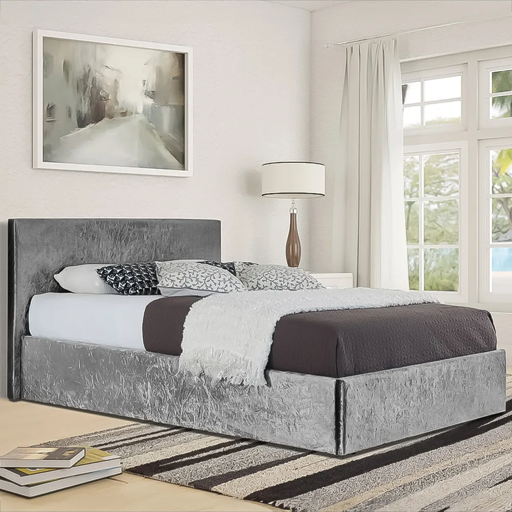 Brooklyn Single Bed Frame - Silver, Crushed Velvet