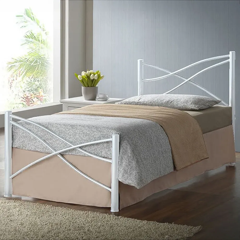 Brooklyn Single Bed Frame - White, Metal