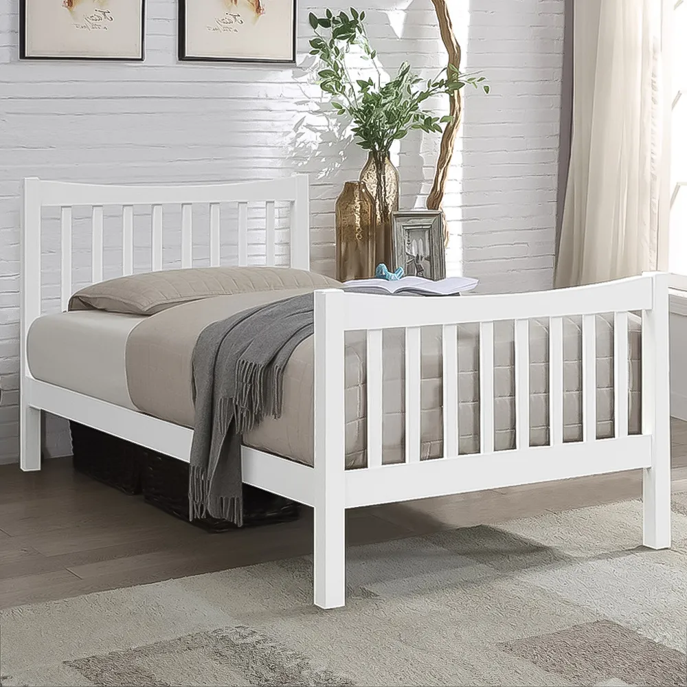 Brooklyn Single Bed Frame - White, Pine