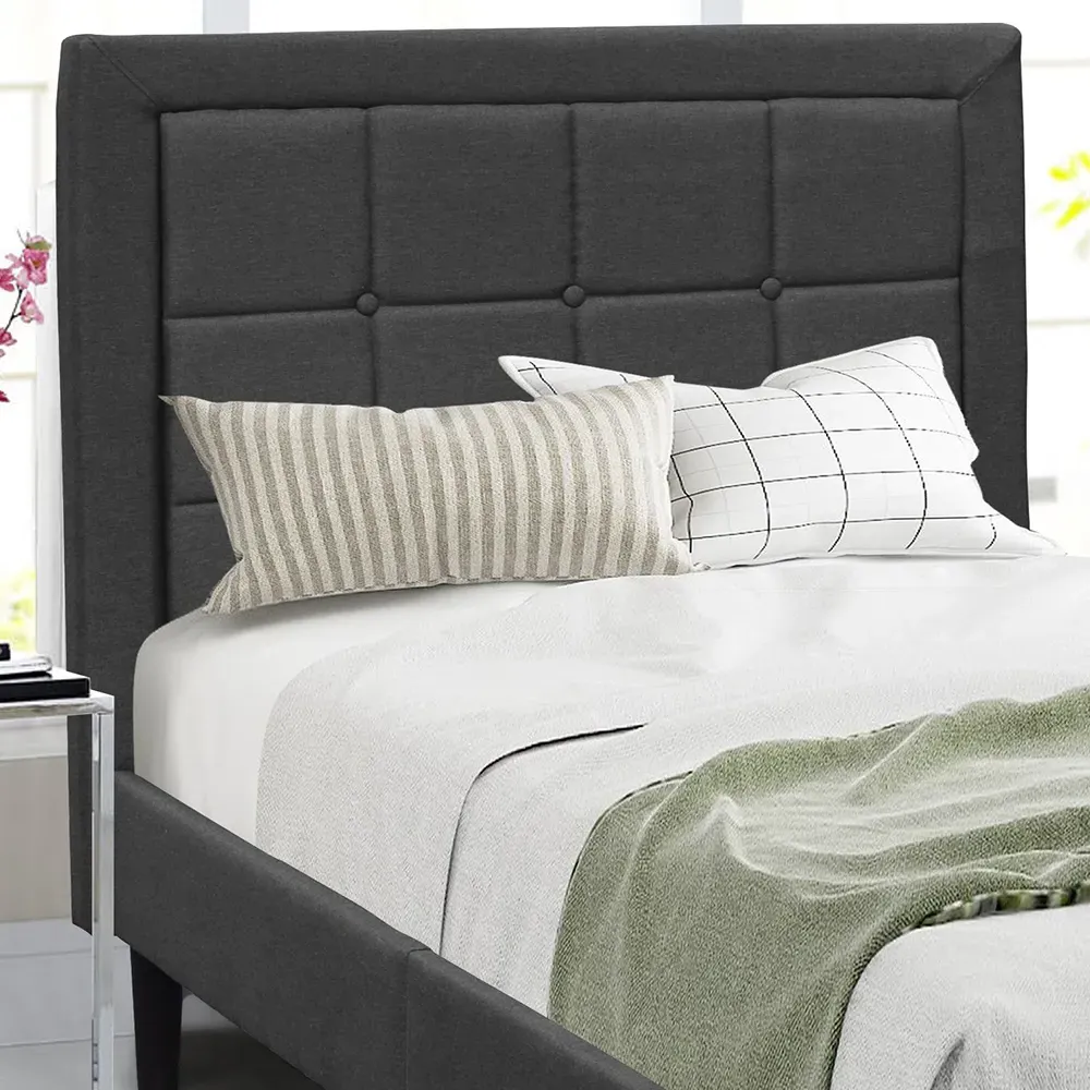 Brooklyn Single Bed Frame with Buttoned Headboard - Dark Grey