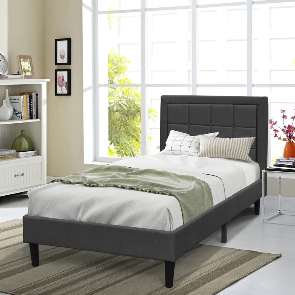 Brooklyn Single Bed Frame with Buttoned Headboard - Dark Grey