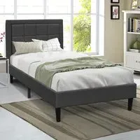 Brooklyn Single Bed Frame with Buttoned Headboard - Dark Grey
