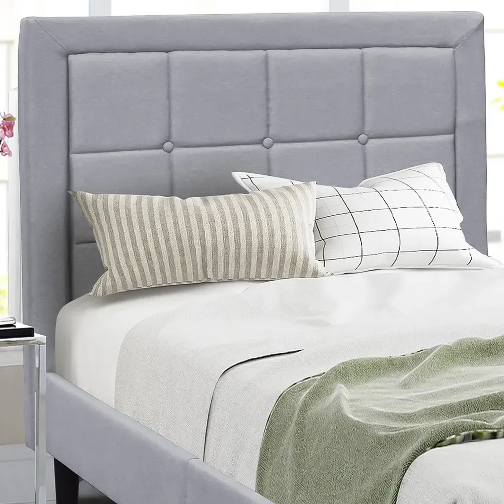 Brooklyn Single Bed Frame with Buttoned Headboard - Light Grey