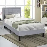 Brooklyn Single Bed Frame with Buttoned Headboard - Light Grey
