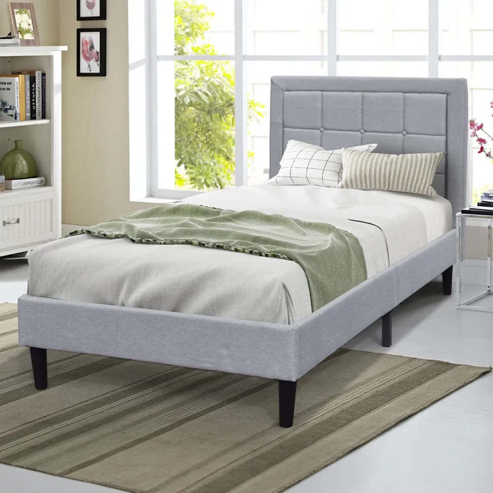 Brooklyn Single Bed Frame with Buttoned Headboard - Light Grey