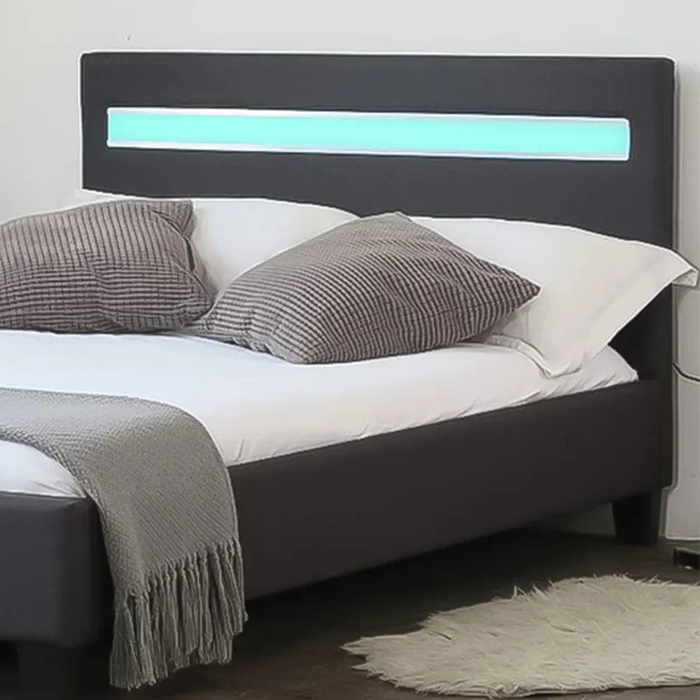 Brooklyn Single Bed Frame with LED - Dark Grey, Fabric