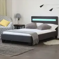 Brooklyn Single Bed Frame with LED - Dark Grey, Fabric