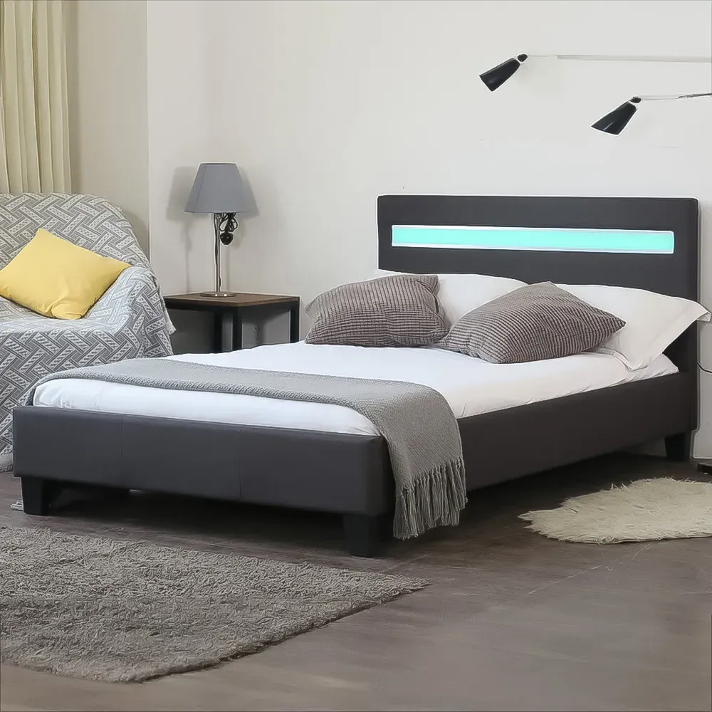 Brooklyn Single Bed Frame with LED - Dark Grey, Fabric