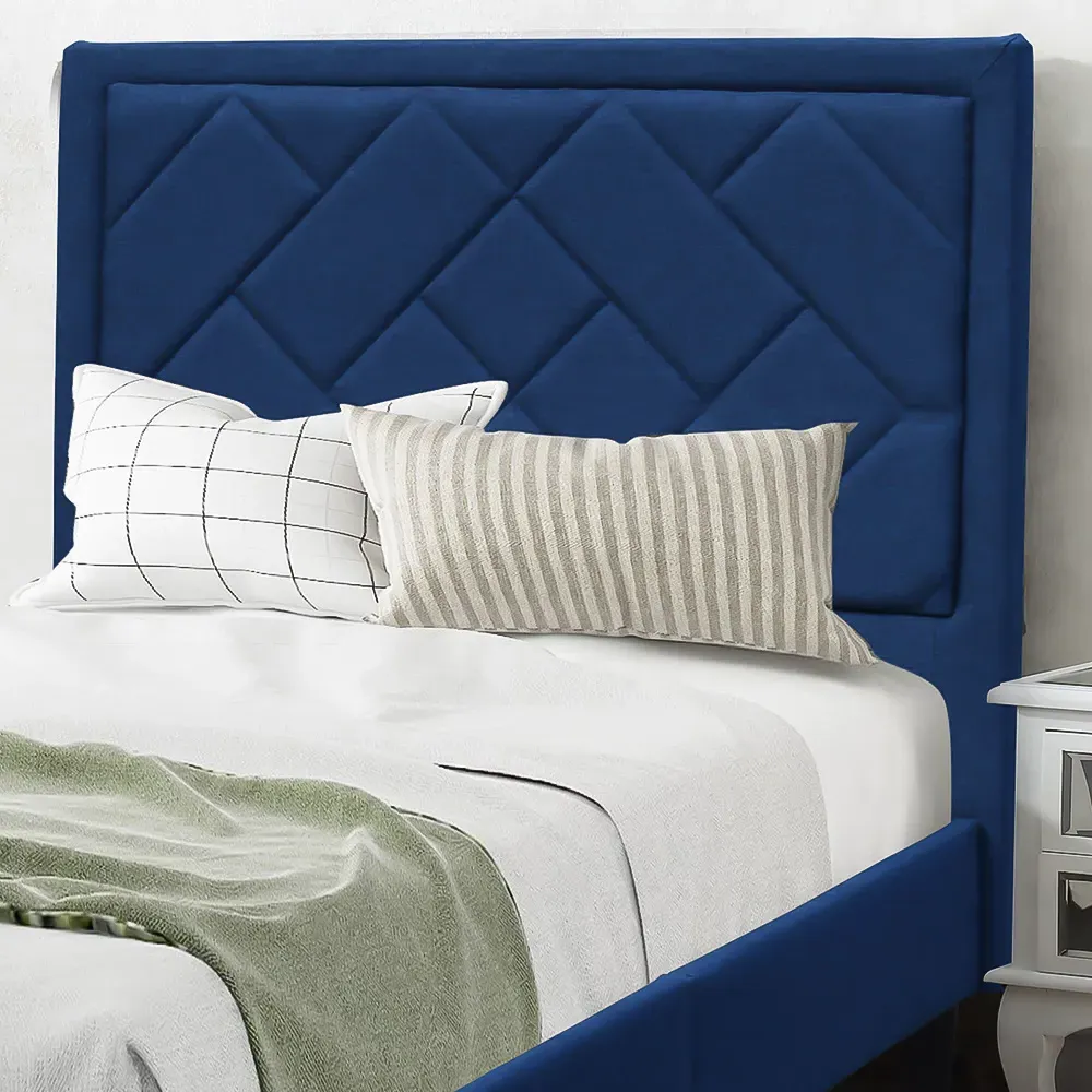 Brooklyn Single Bed Frame with Padded Headboard - Blue
