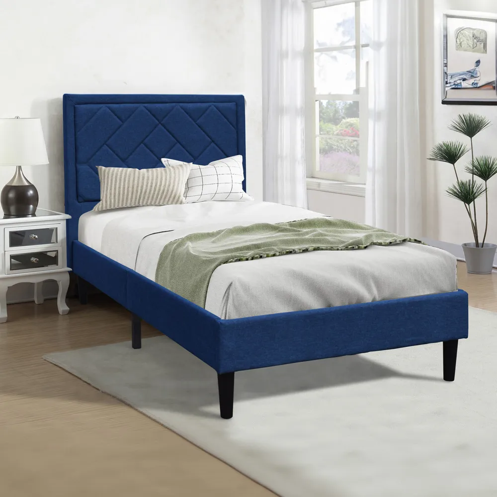 Brooklyn Single Bed Frame with Padded Headboard - Blue