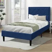Brooklyn Single Bed Frame with Padded Headboard - Blue