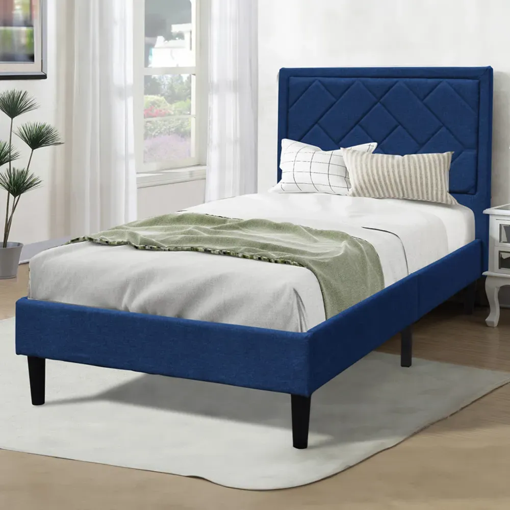 Brooklyn Single Bed Frame with Padded Headboard - Blue image