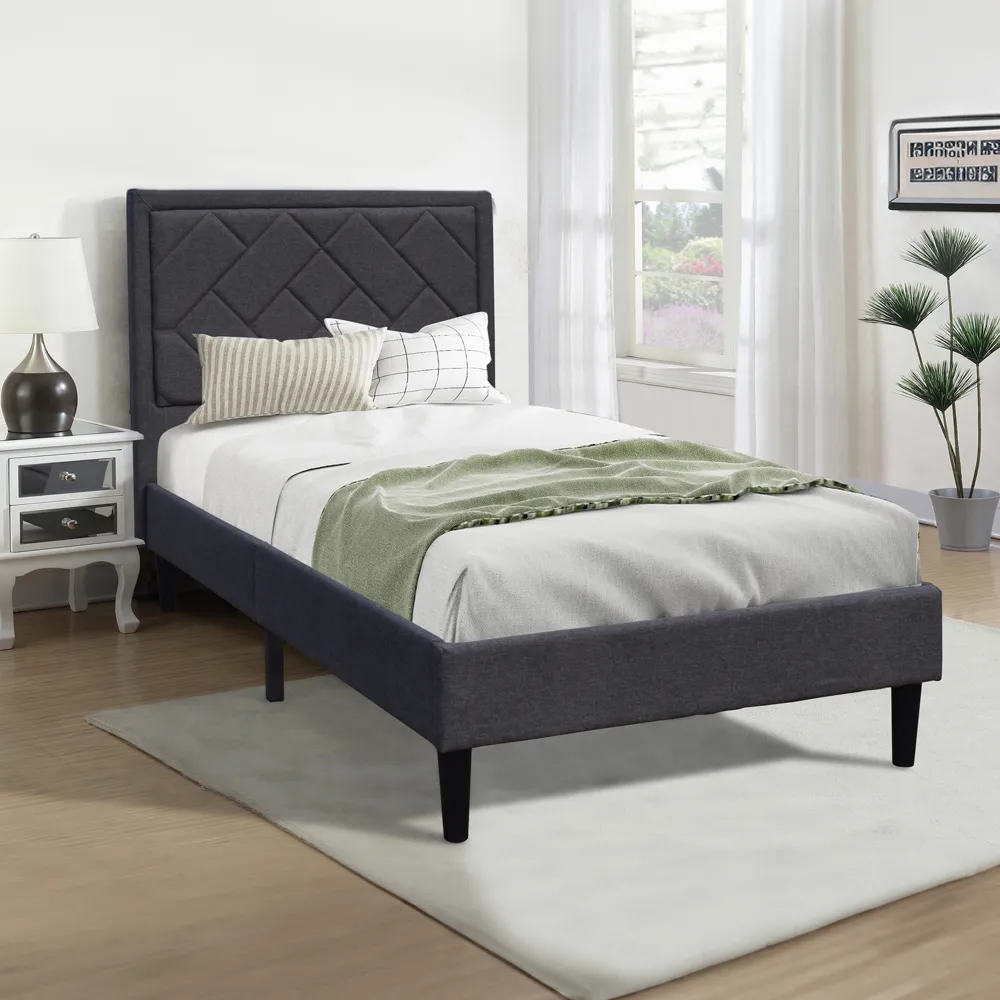 Brooklyn Single Bed Frame with Padded Headboard - Dark Grey