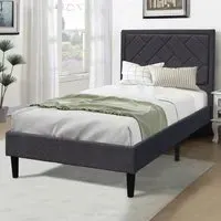 Brooklyn Single Bed Frame with Padded Headboard - Dark Grey