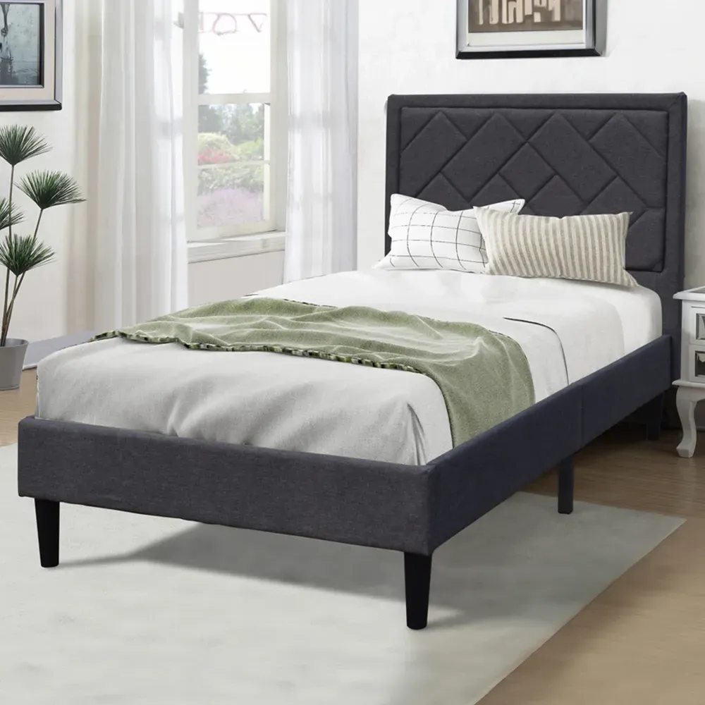 Brooklyn Single Bed Frame with Padded Headboard - Dark Grey