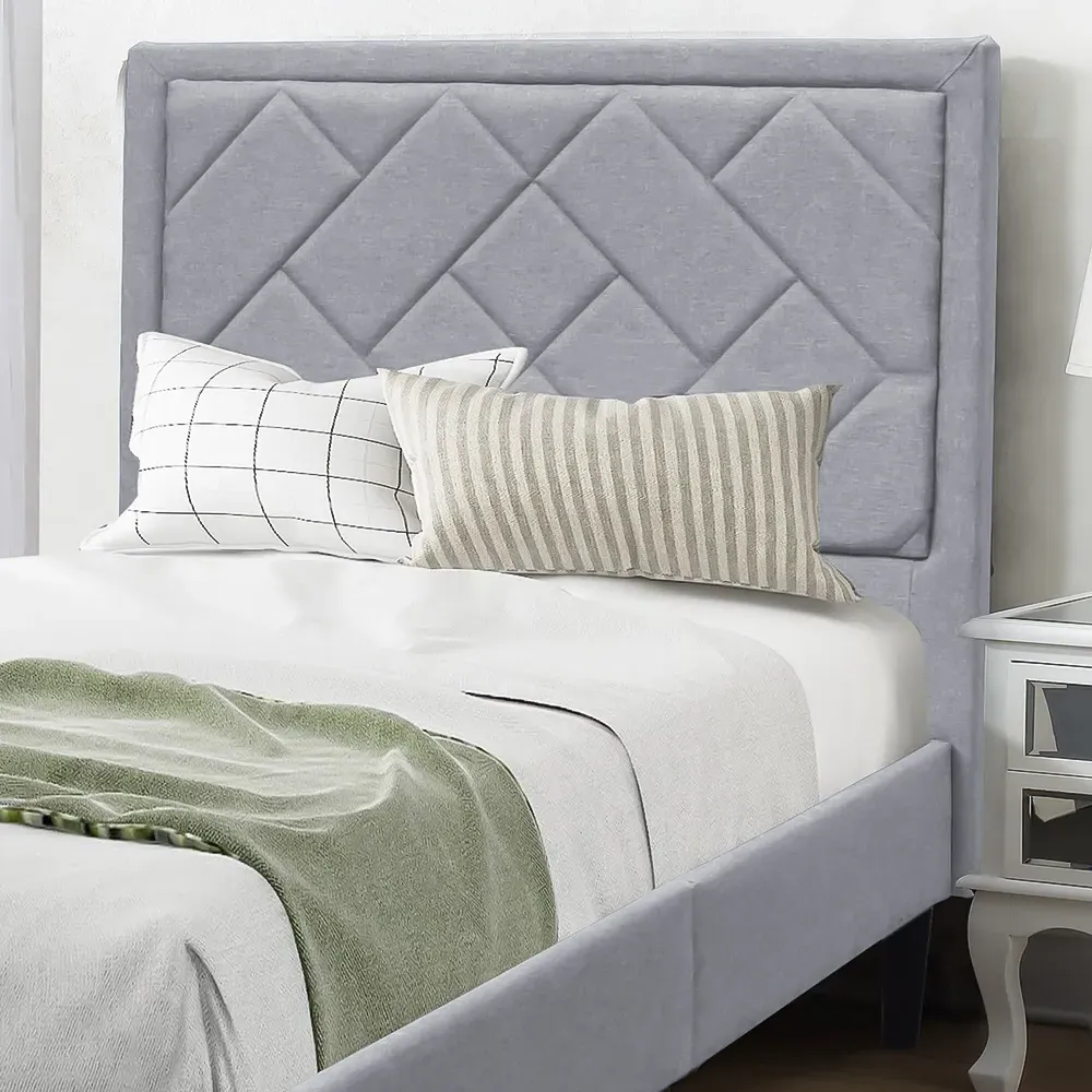 Brooklyn Single Bed Frame with Padded Headboard - Light Grey