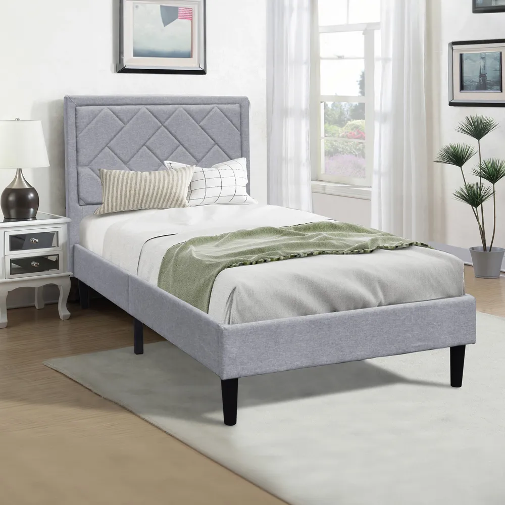Brooklyn Single Bed Frame with Padded Headboard - Light Grey