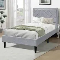 Brooklyn Single Bed Frame with Padded Headboard - Light Grey