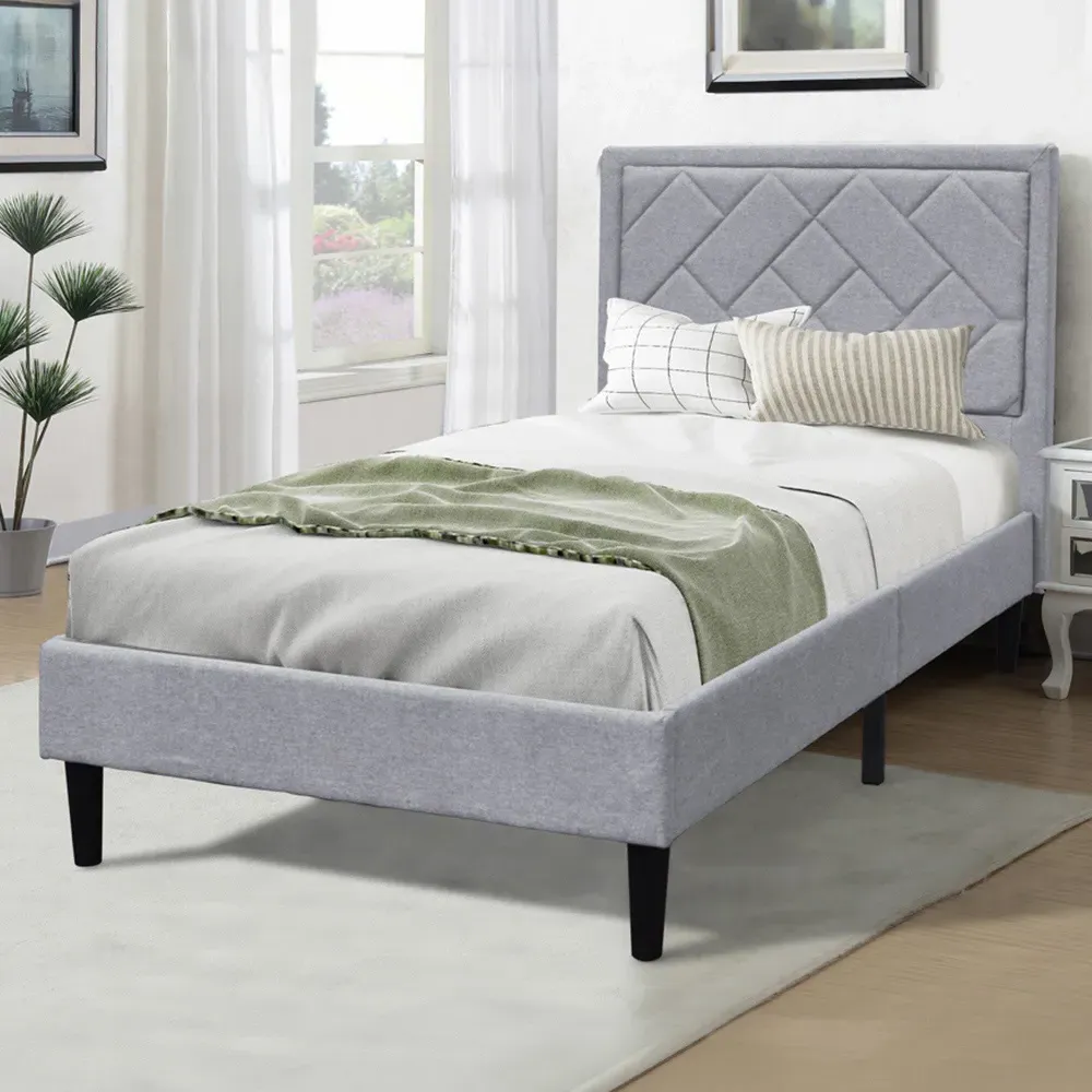 Brooklyn Single Bed Frame with Padded Headboard - Light Grey