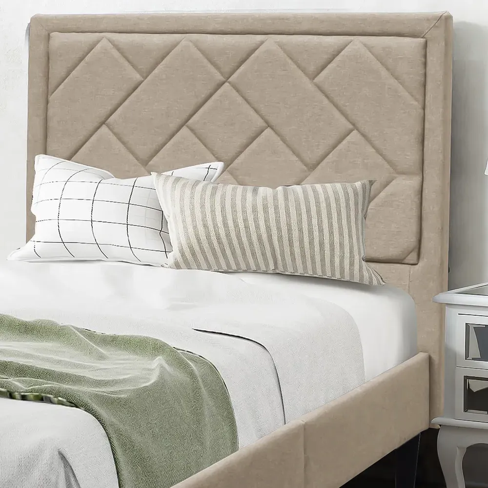 Brooklyn Single Bed Frame with Padded Headboard - Stone