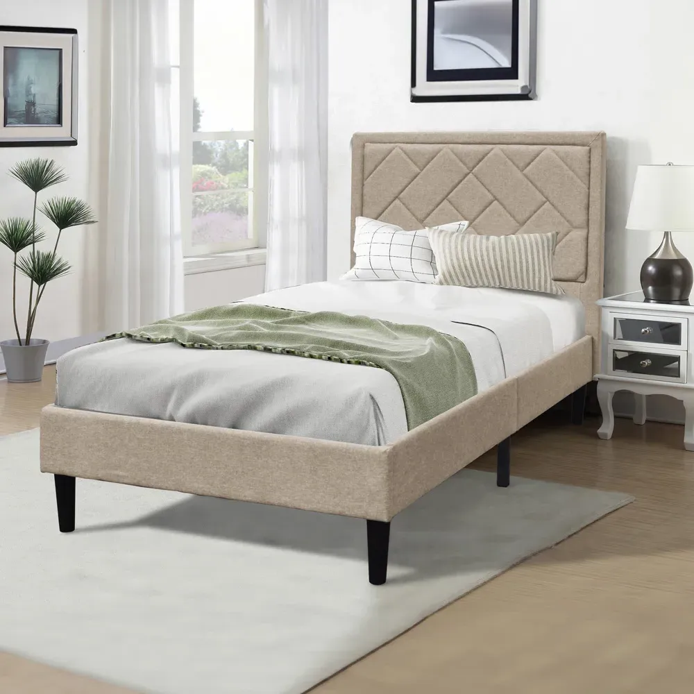 Brooklyn Single Bed Frame with Padded Headboard - Stone