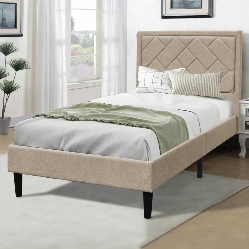 Brooklyn Single Bed Frame with Padded Headboard - Stone