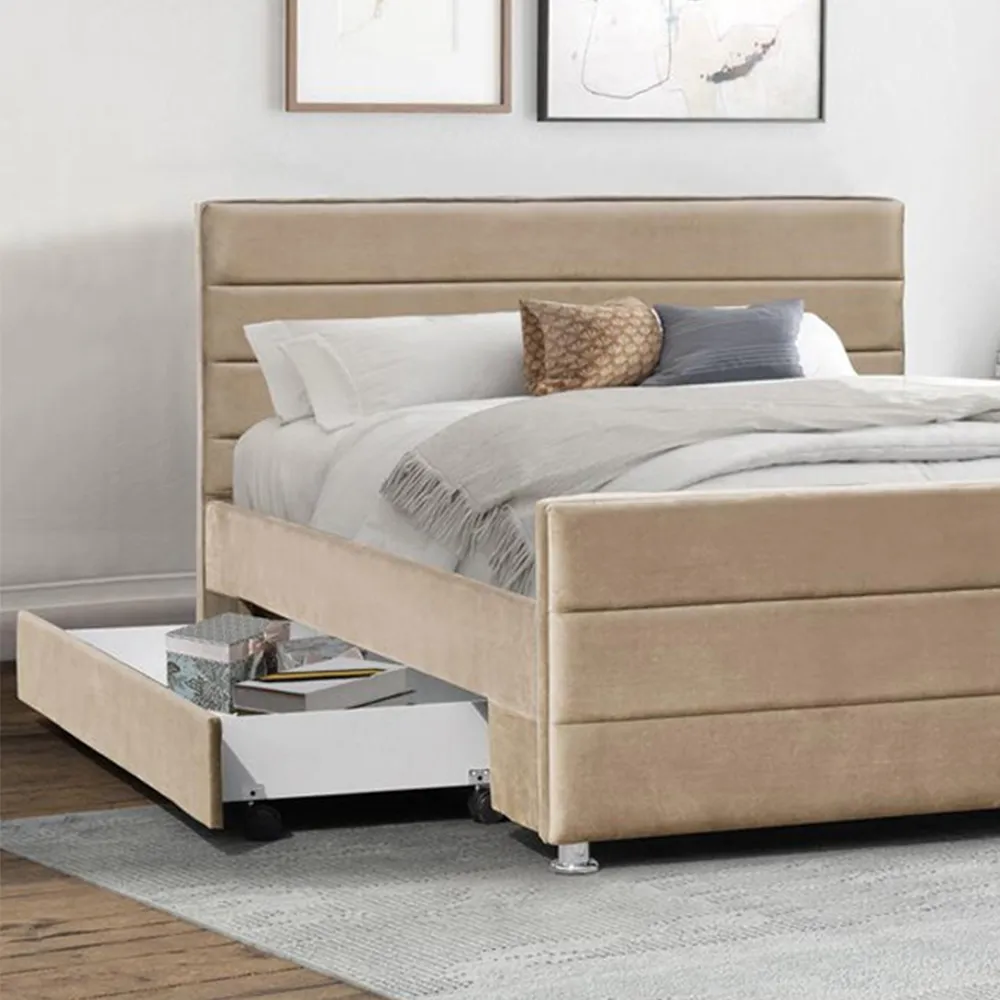 Brooklyn Single Bed Frame with Storage - Brown, Velvet