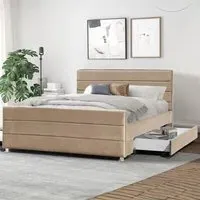 Brooklyn Single Bed Frame with Storage - Brown, Velvet