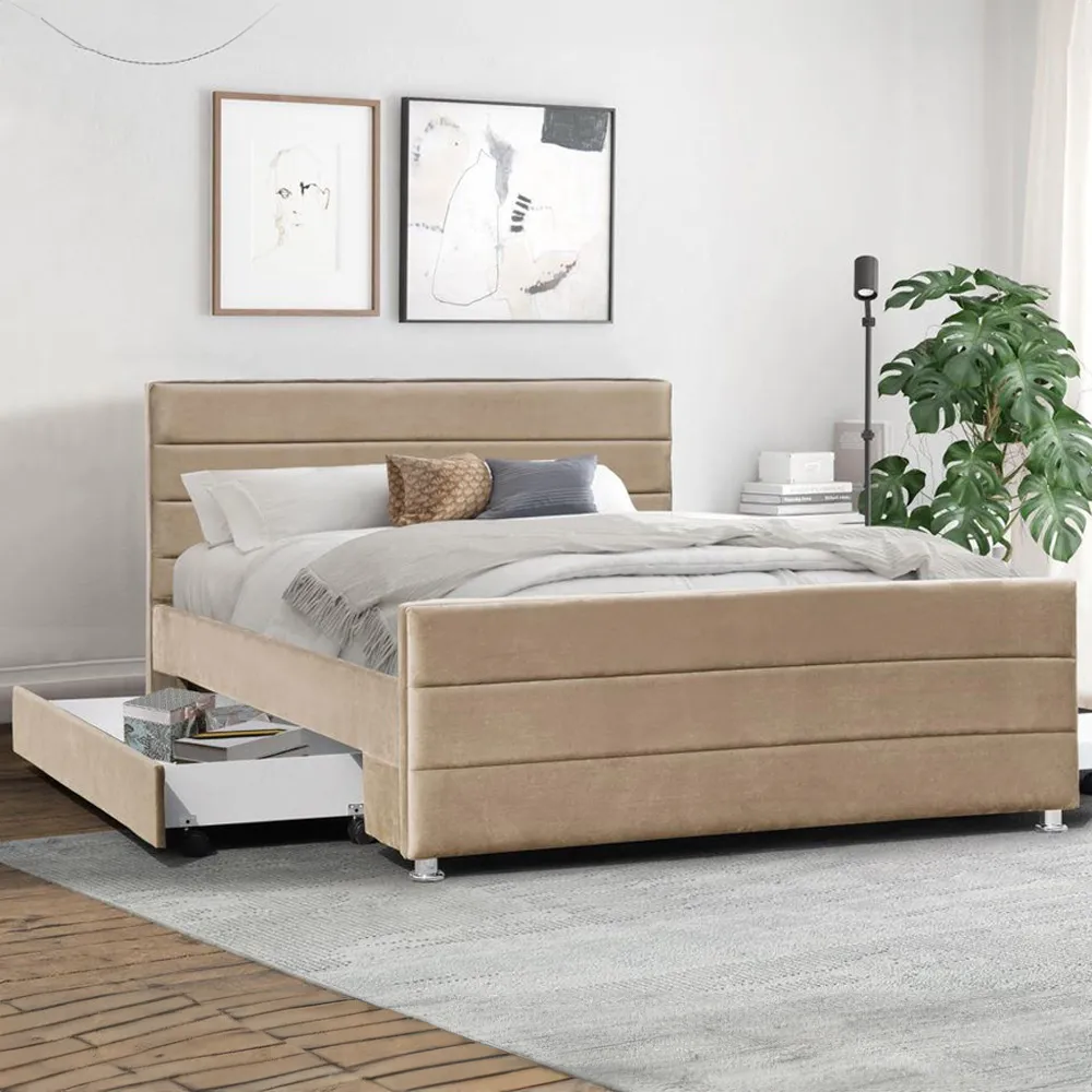 Brooklyn Single Bed Frame with Storage - Brown, Velvet