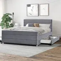Brooklyn Single Bed Frame with Storage - Grey, Velvet