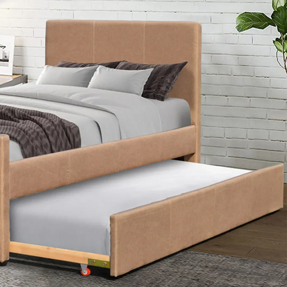 Brooklyn Single Bed Frame with Trundle - Brown, Fabric