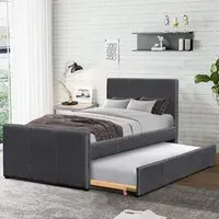 Brooklyn Single Bed Frame with Trundle - Grey, Fabric
