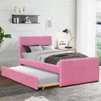 Brooklyn Single Bed Frame with Trundle - Pink, Fabric