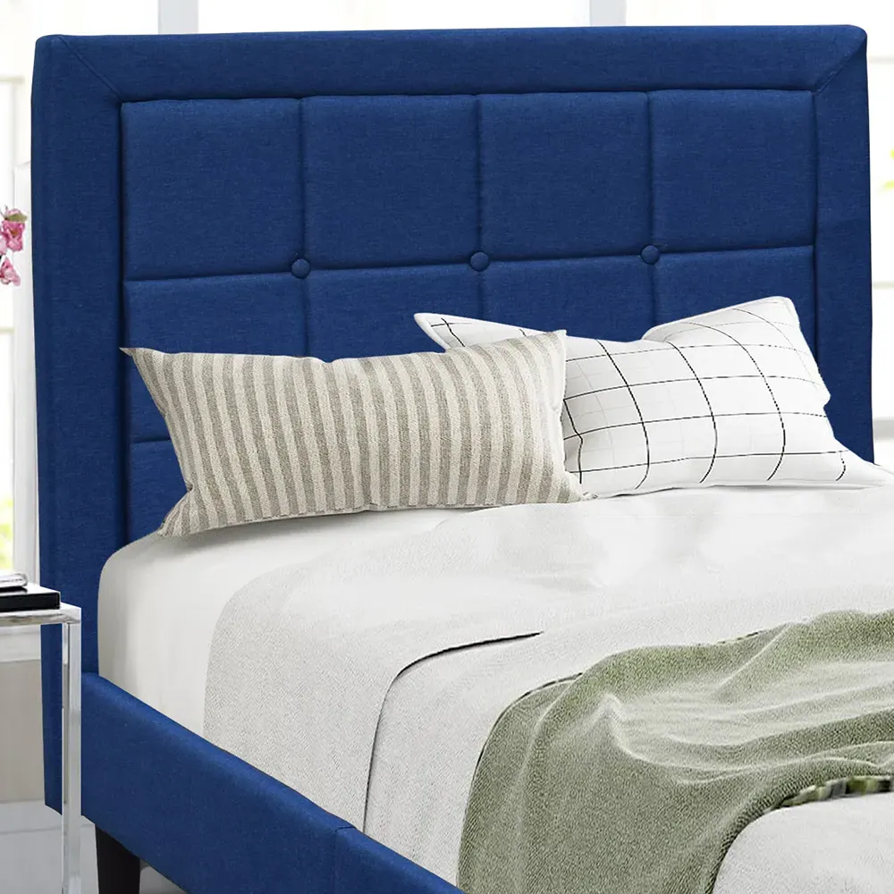Brooklyn Single Buttoned Headboard Bed Frame - Blue