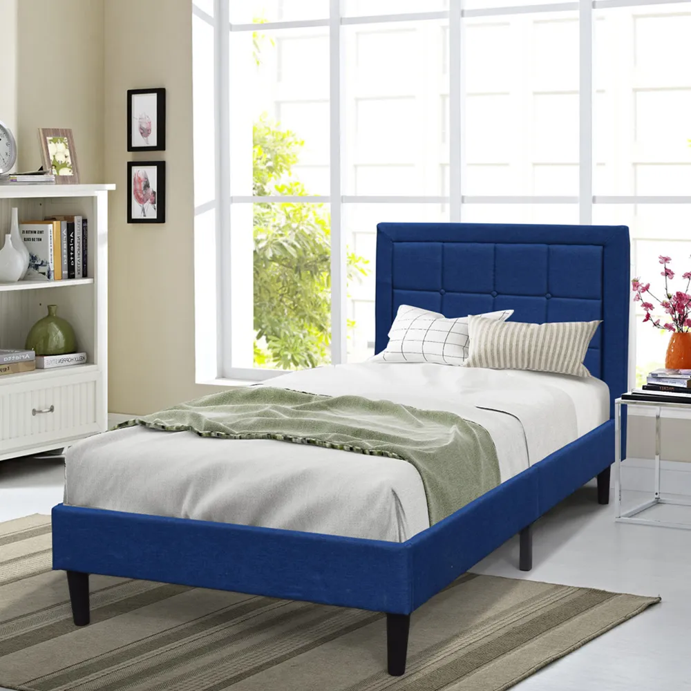 Brooklyn Single Buttoned Headboard Bed Frame - Blue