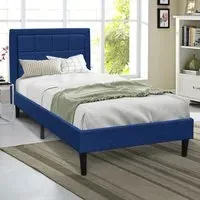 Brooklyn Single Buttoned Headboard Bed Frame - Blue