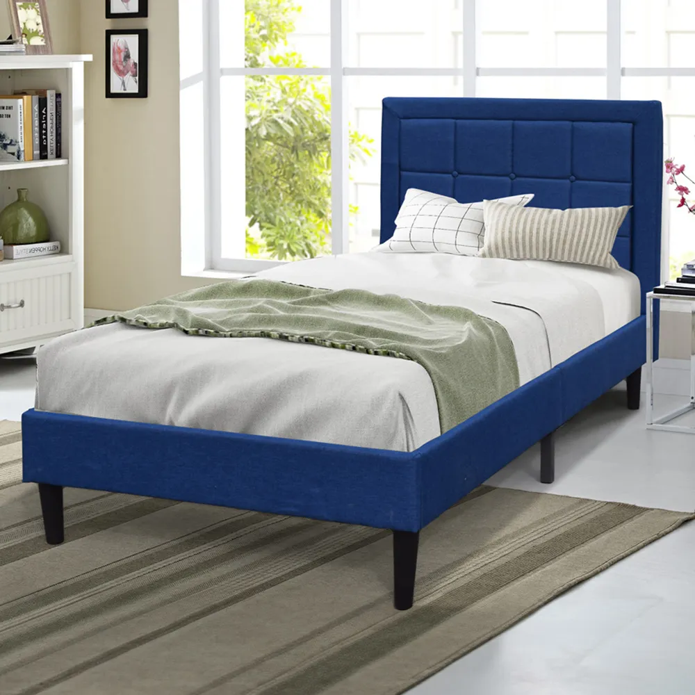 Brooklyn Single Buttoned Headboard Bed Frame - Blue image